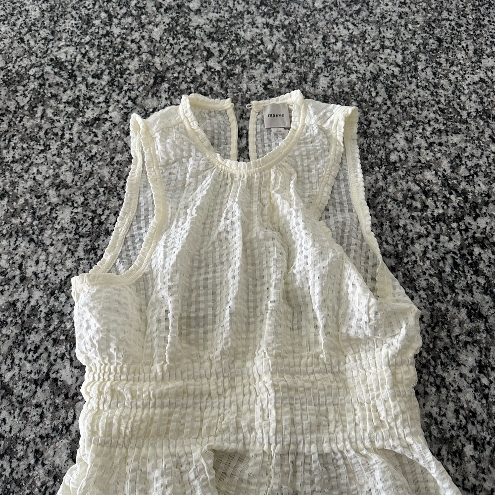Maeve White Smocked Ruffled Blouse